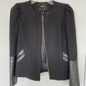 Maje Wool Cashmere Coat with Calf Skin Leather Trim Size 36
